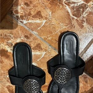 Coach Black and Silver Sandals with Studded Details